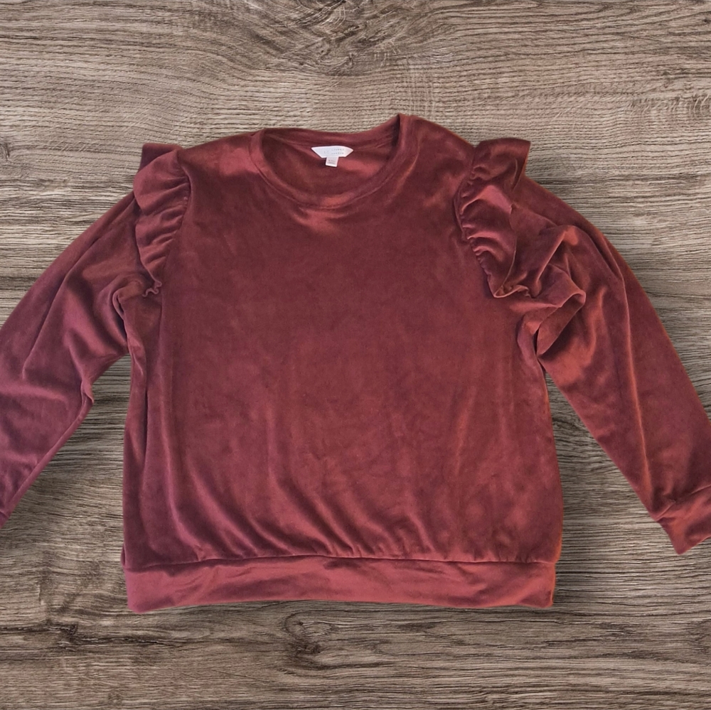 LC Lauren Conrad Plus Size Ruffle Shoulder Sweatshirt Maroon 2XL